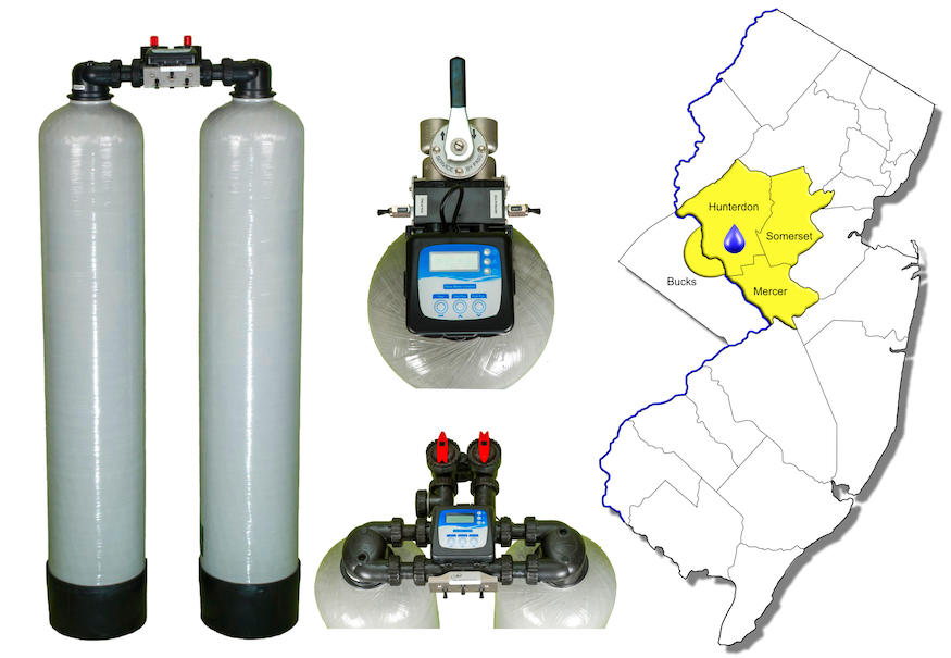 Arsenic filtration systems next to a map of New Jersey