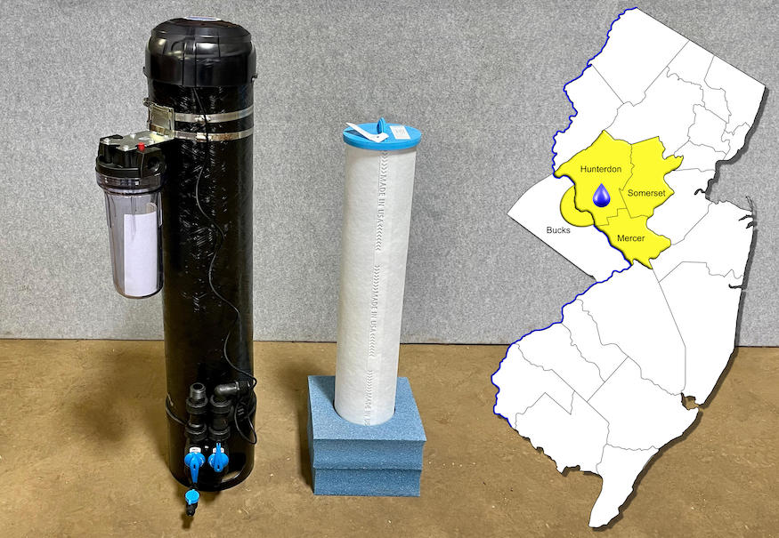 PFAS filtration system with map of NJ