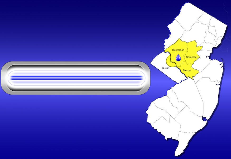 UV light filtration system graphic with a map of NJ