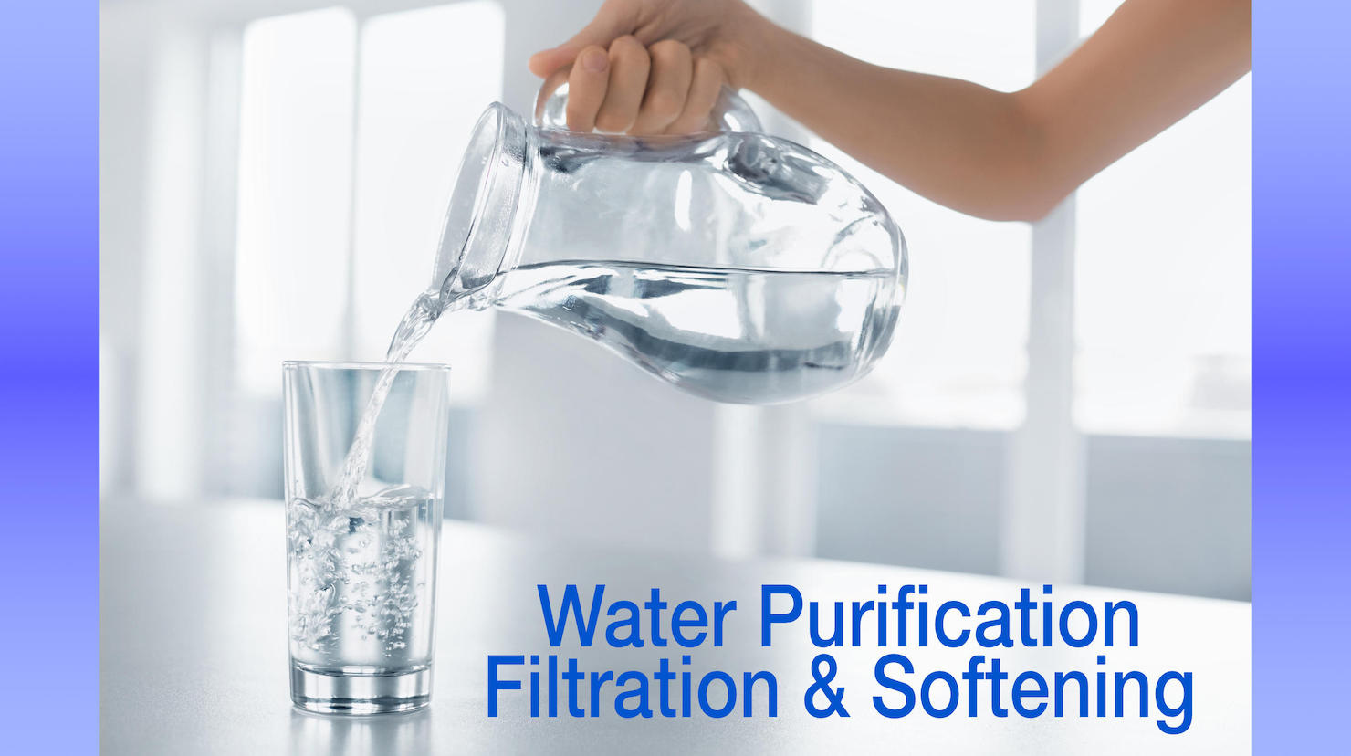 Picture of filtered water with text that reads 