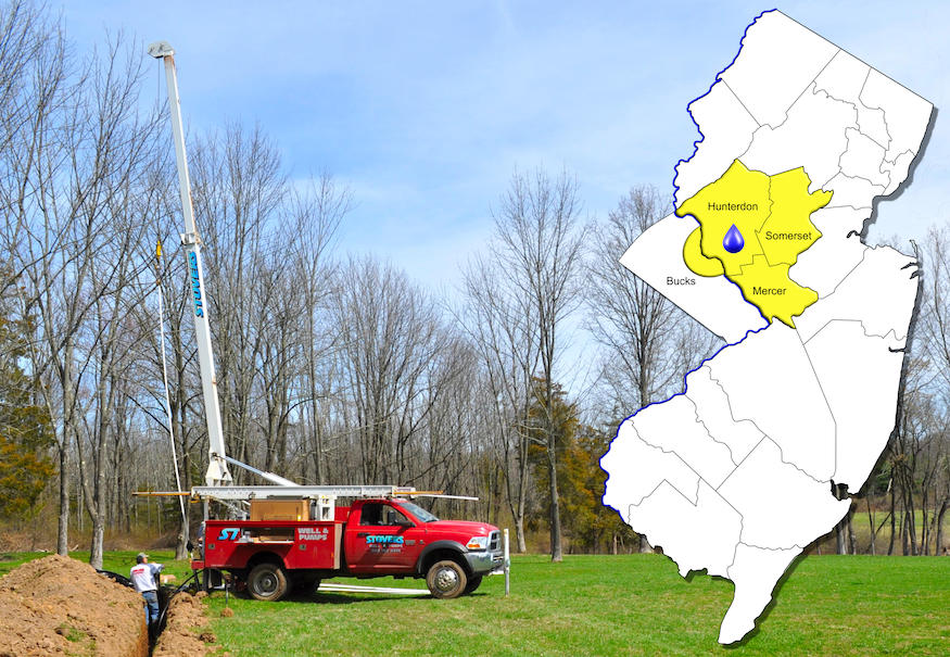 Well pump servicing with a map of New Jersey